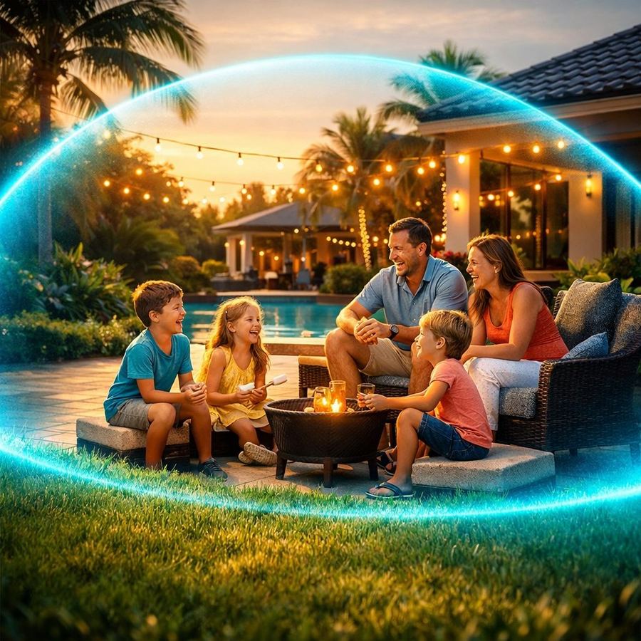 Family enjoying mosquito-free backyard in South Florida